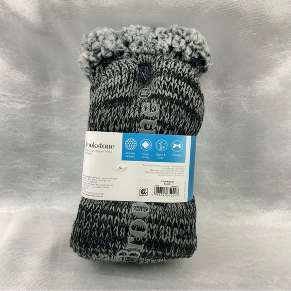 Brookstone Black & Gray Cable Knit Slipper Socks with Grippers Size OS 4-10 - Picture 3 of 5